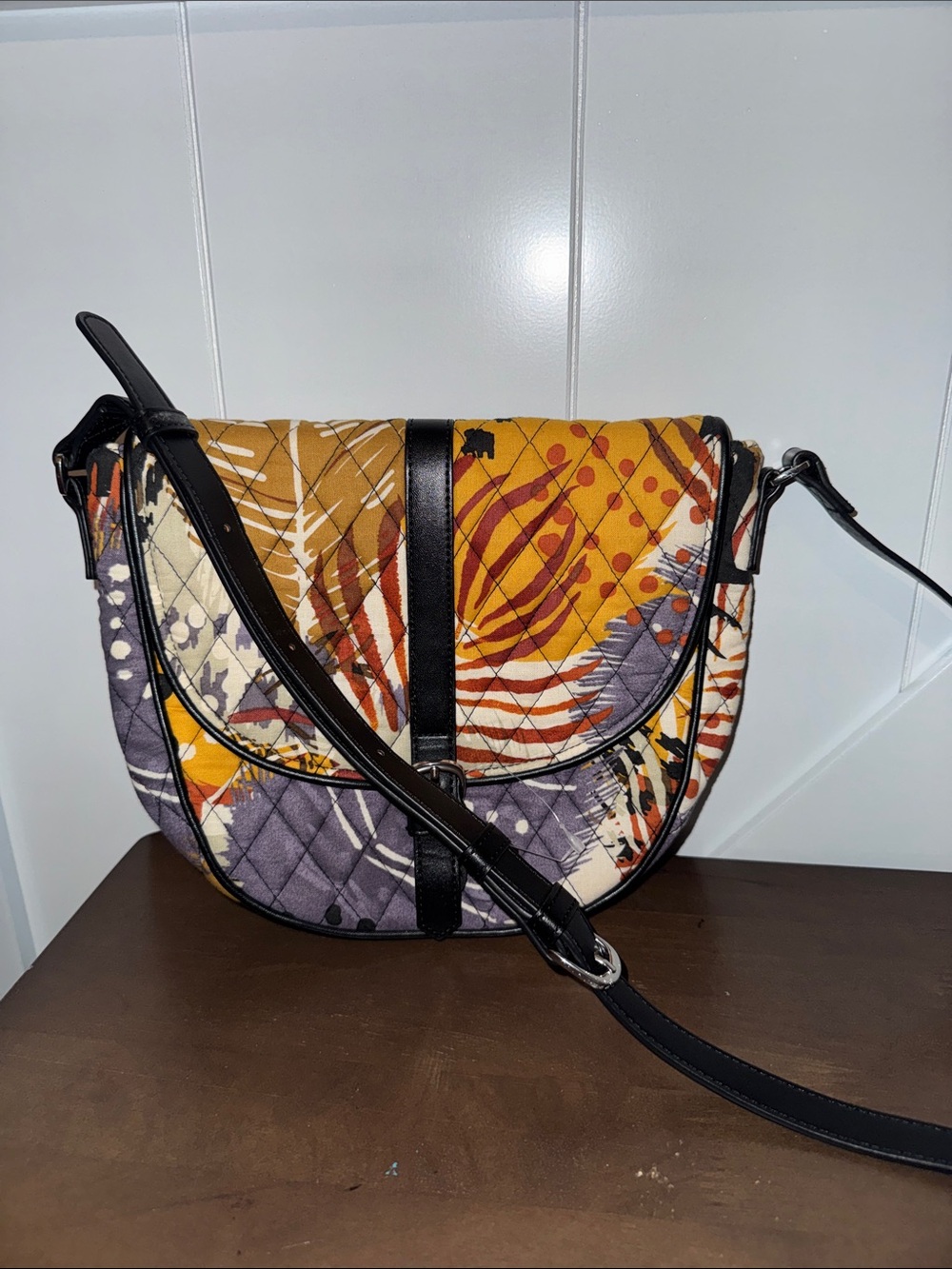 Vera Bradley Quilted Mustard Yellow Patterned Crossbody Bag w/ Adjustable Strap